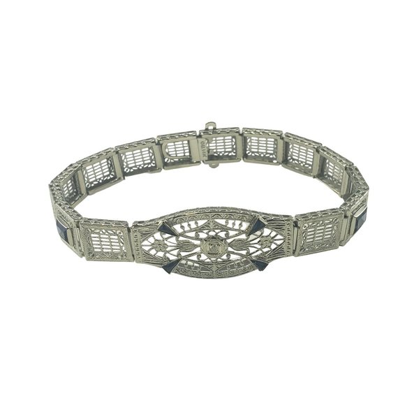 14 Karat White Gold Filigree Diamond Bracelet #10404 - Picture 1 of 7